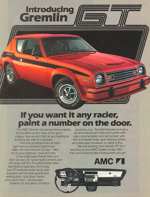 An advertisement for the Gremlin GT from 1978